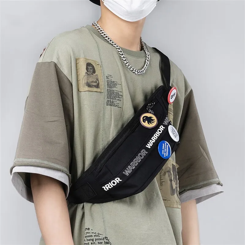 Warrior Nylon One Shoulder Crossbody Fanny Pack Sling Bag Large Size Unisex Black/Ecru-4