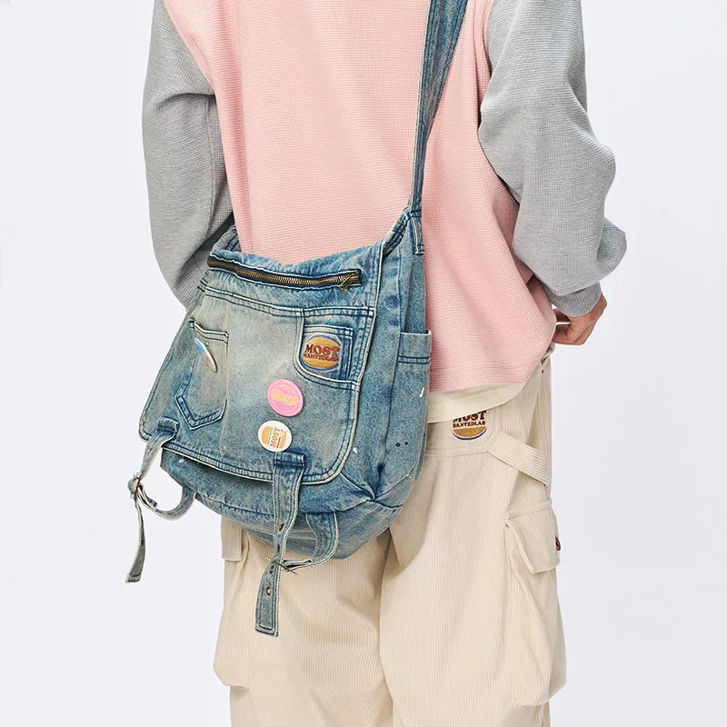 MostwantedLab MostwantedLab Hamburger Polyester Messenger Bag Crossbody Bags Regular Unisex Washed Blue-4