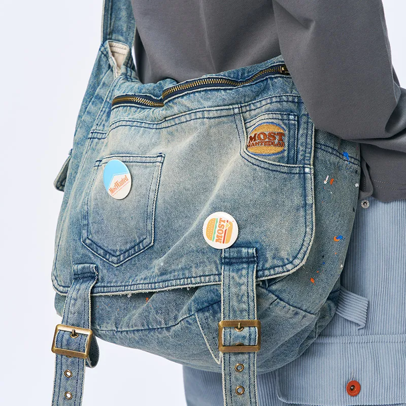 MostwantedLab MostwantedLab Hamburger Polyester Messenger Bag Crossbody Bags Regular Unisex Washed Blue-3