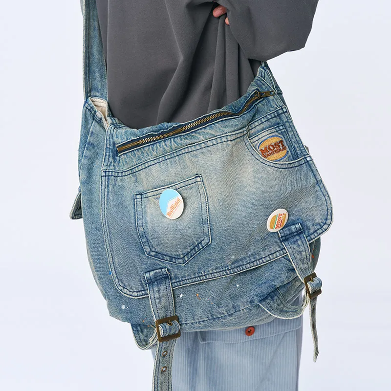 MostwantedLab MostwantedLab Hamburger Polyester Messenger Bag Crossbody Bags Regular Unisex Washed Blue-2