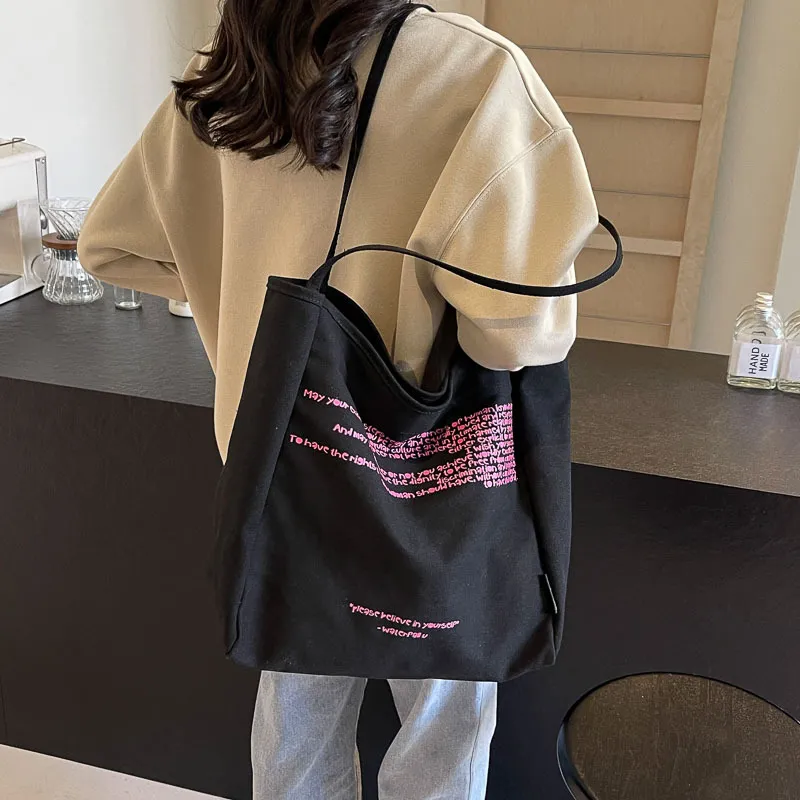 BALANG Canvas Canvas Bag Tote Tote Bag Commute Bag Shoulder Bag Regular Women's Ecru/Black/Khaki/Gray-7