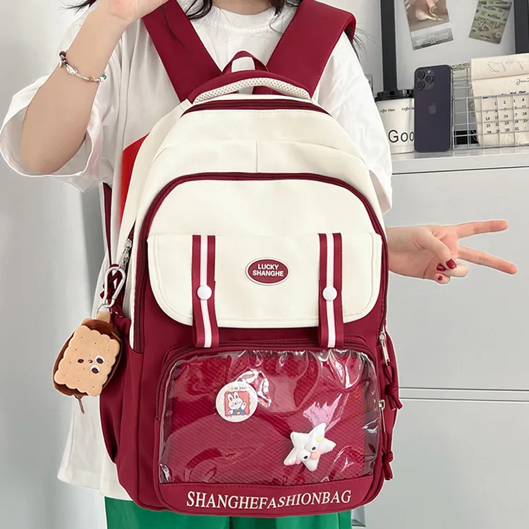 BALANG Composite Cloth Backpack Regular Unisex Black/Red/Coffee/Blue/Green-3