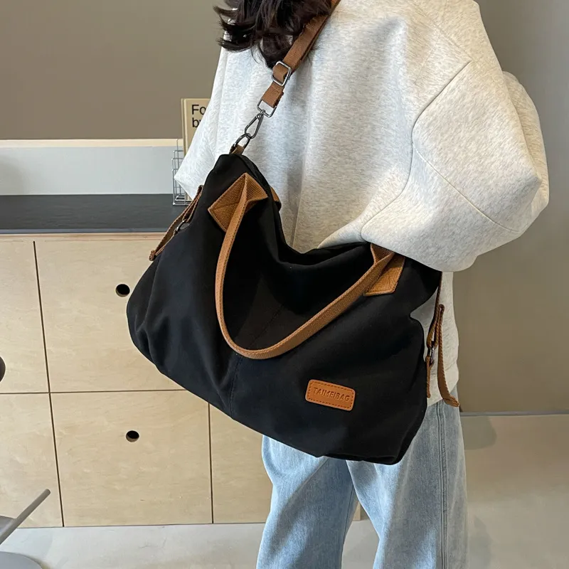 BALANG Fabric Tote Bag Shopping Bag Crossbody Bag Shoulder Bag Regular Women's Ecru Black Khaki-4