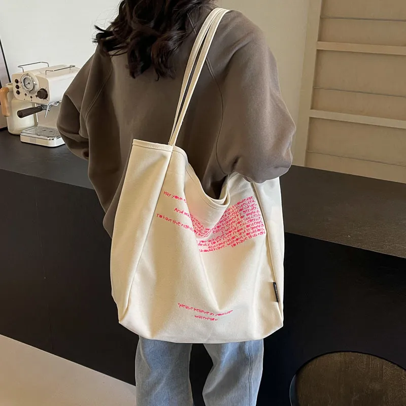 BALANG Canvas Canvas Bag Tote Tote Bag Commute Bag Shoulder Bag Regular Women's Ecru/Black/Khaki/Gray-1