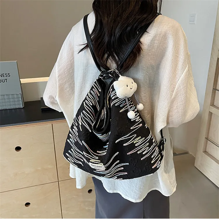 BALANG Fabric Shoulder Bag Regular Women's White/Black/Pink-7