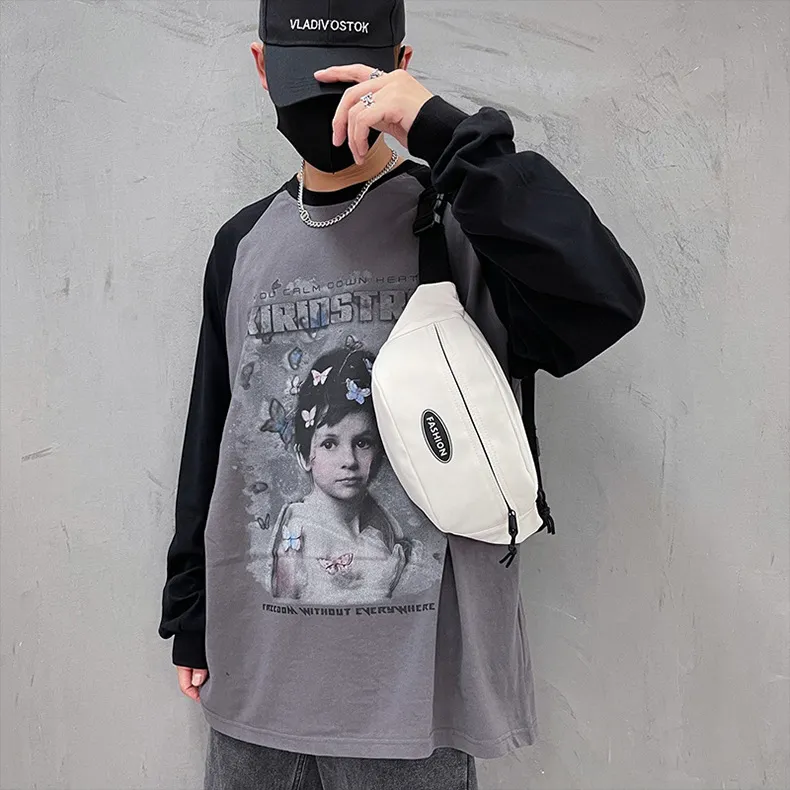 BALANG Nylon Fabric Shoulder Bag Crossbody Bag Fanny Pack Sling Bags Regular Unisex Black/White-4