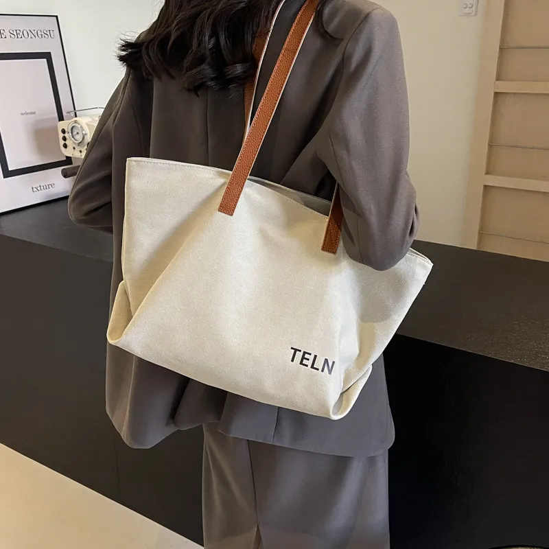 BALANG Canvas Canvas Bag Tote Bag Handbag Shoulder Bag Regular Women's Ecru/Black/Khaki-2
