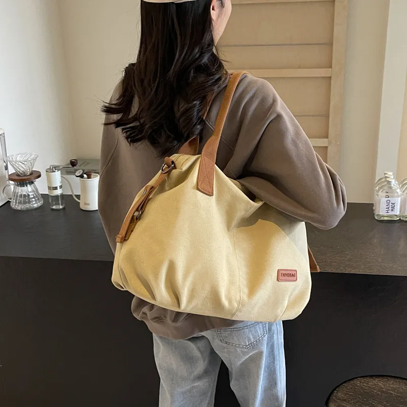 BALANG Fabric Tote Bag Shopping Bag Crossbody Bag Shoulder Bag Regular Women's Ecru Black Khaki-8