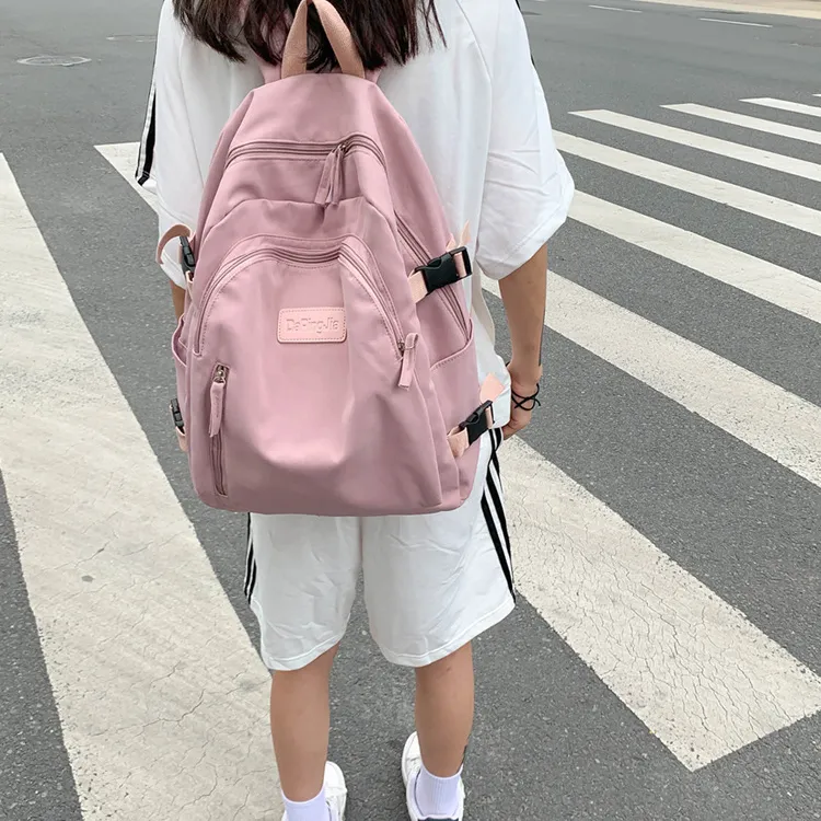 BALANG Twill Canvas Fabric Backpacks Regular Unisex White/Blue/Pink/Black-4
