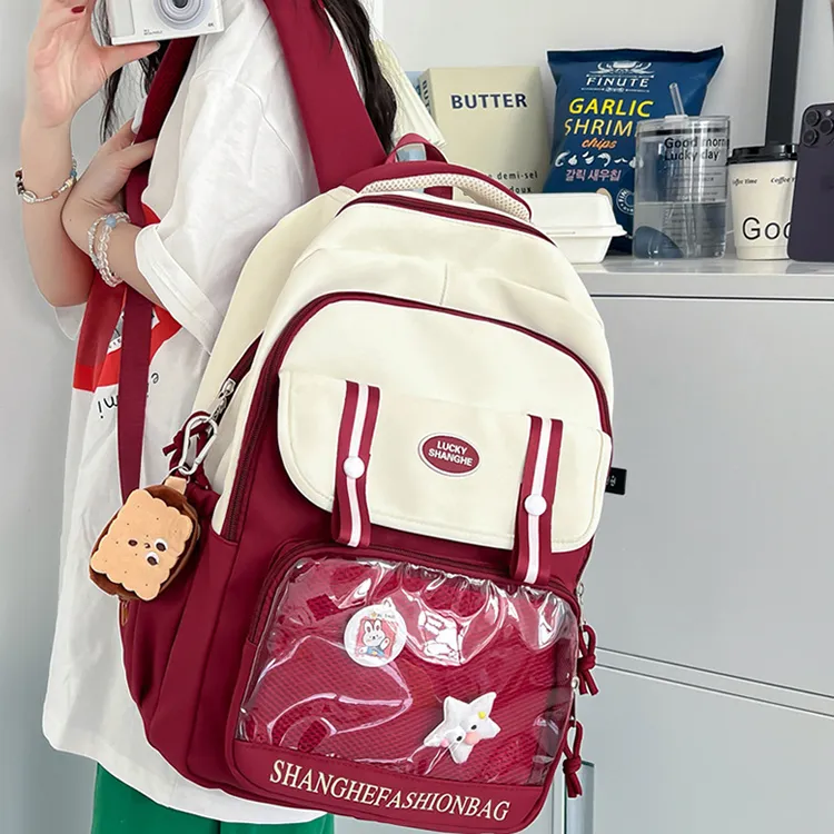 BALANG Composite Cloth Backpack Regular Unisex Black/Red/Coffee/Blue/Green-4