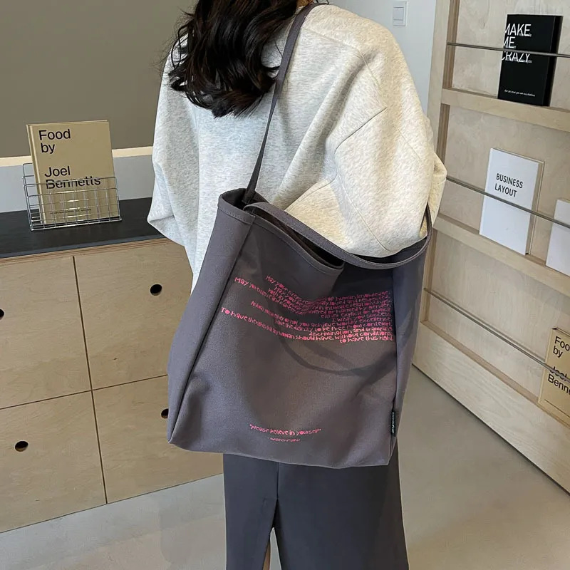 BALANG Canvas Canvas Bag Tote Tote Bag Commute Bag Shoulder Bag Regular Women's Ecru/Black/Khaki/Gray-6