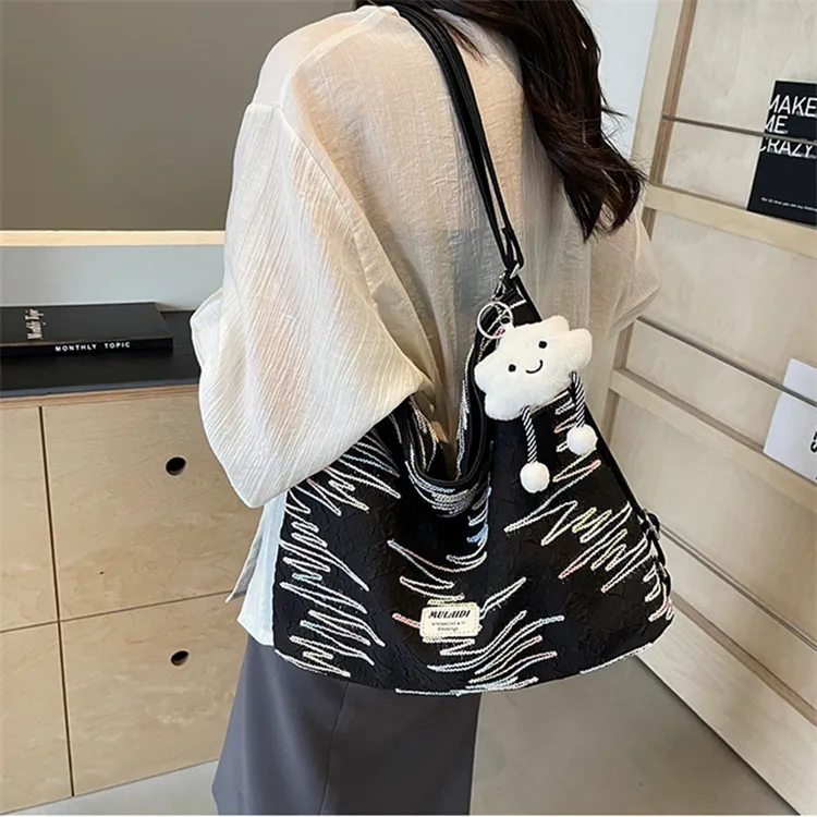 BALANG Fabric Shoulder Bag Regular Women's White/Black/Pink-8