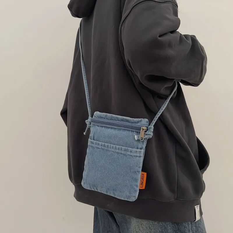 BALANG Denim Backpack Crossbody Bag Shoulder Bag Women's Light Blue & Color/Dark Blue & Color/Light Blue Solid Color-5