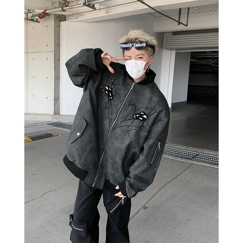 SOCKKEY Leather Jackets Coats Unisex Black Gray Color-5