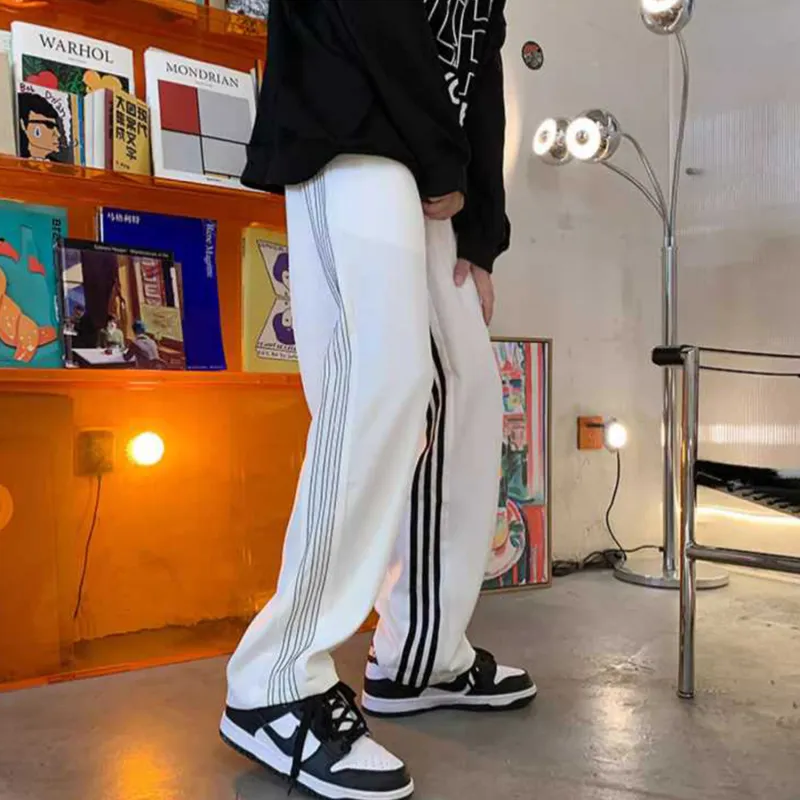 WELTER EXPERIMENT Side Snap Button Stripes Patchwork Design Casual Pants Unisex-13