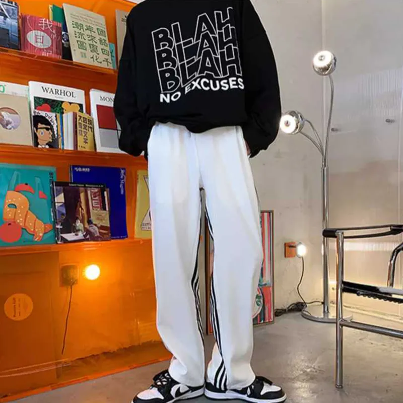 WELTER EXPERIMENT Side Snap Button Stripes Patchwork Design Casual Pants Unisex-12