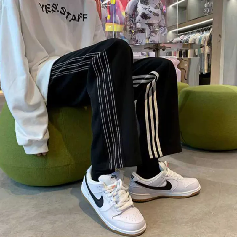 WELTER EXPERIMENT Side Snap Button Stripes Patchwork Design Casual Pants Unisex-3