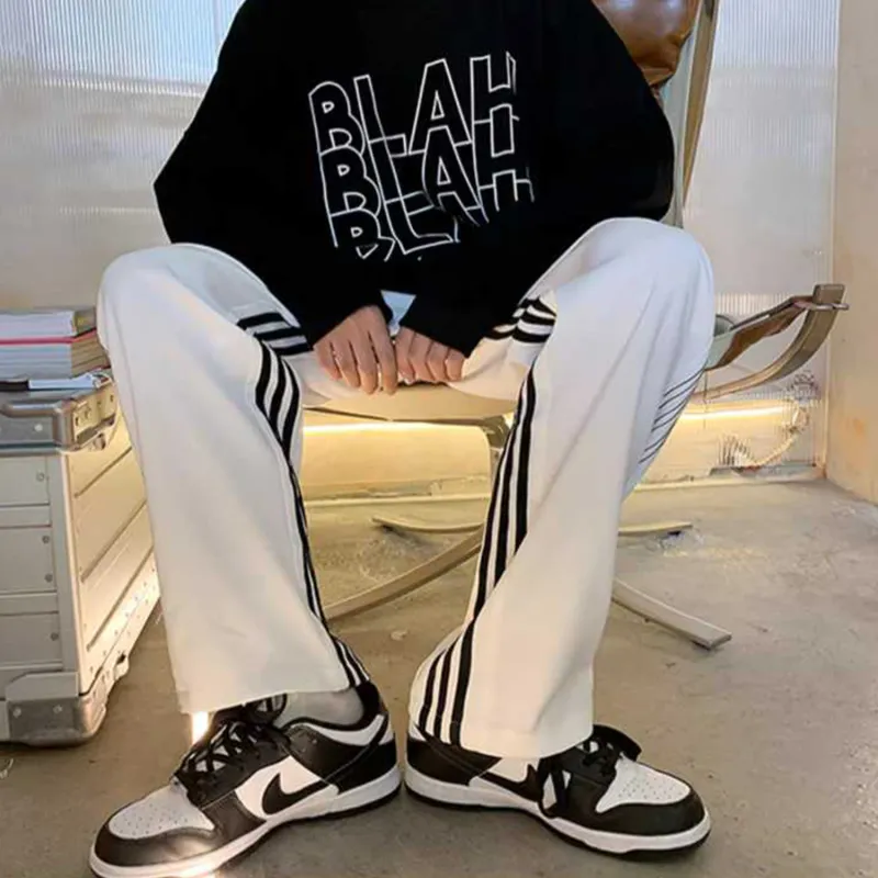 WELTER EXPERIMENT Side Snap Button Stripes Patchwork Design Casual Pants Unisex-10