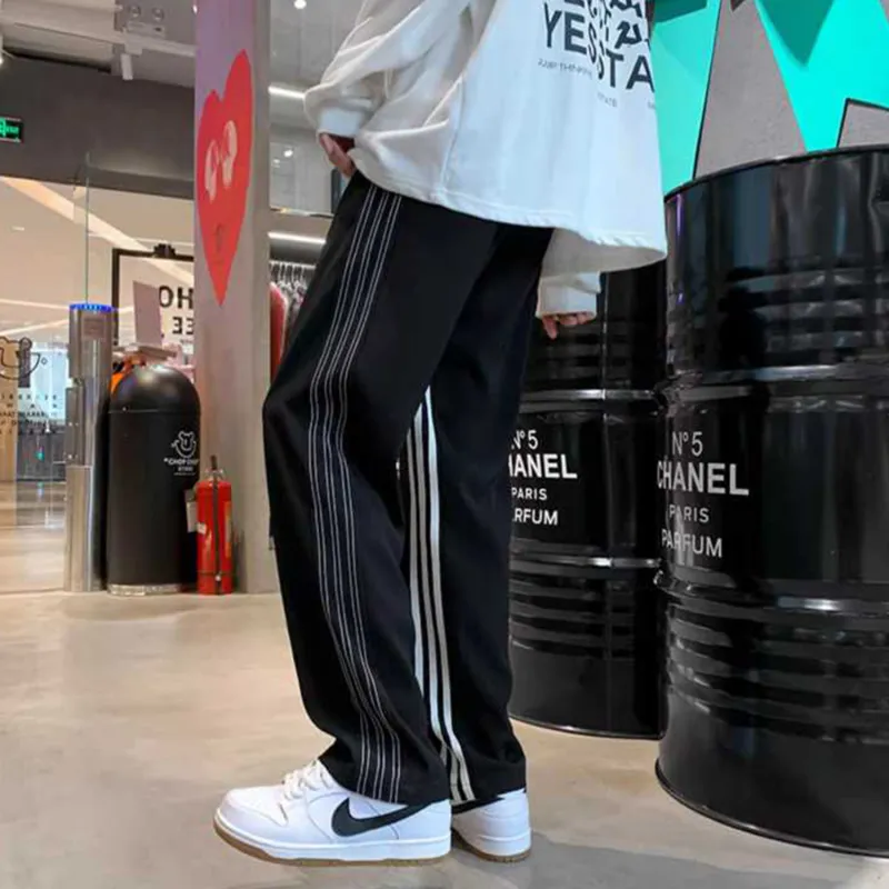 WELTER EXPERIMENT Side Snap Button Stripes Patchwork Design Casual Pants Unisex-5