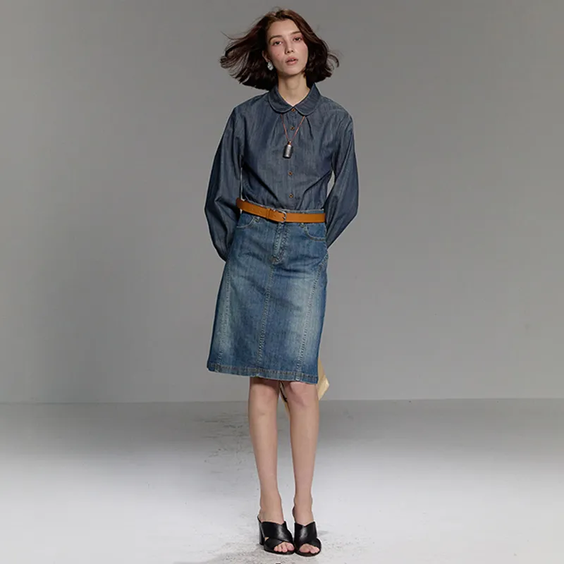 UNRETRO Denim Short Skirts Women's Denim Blue-3
