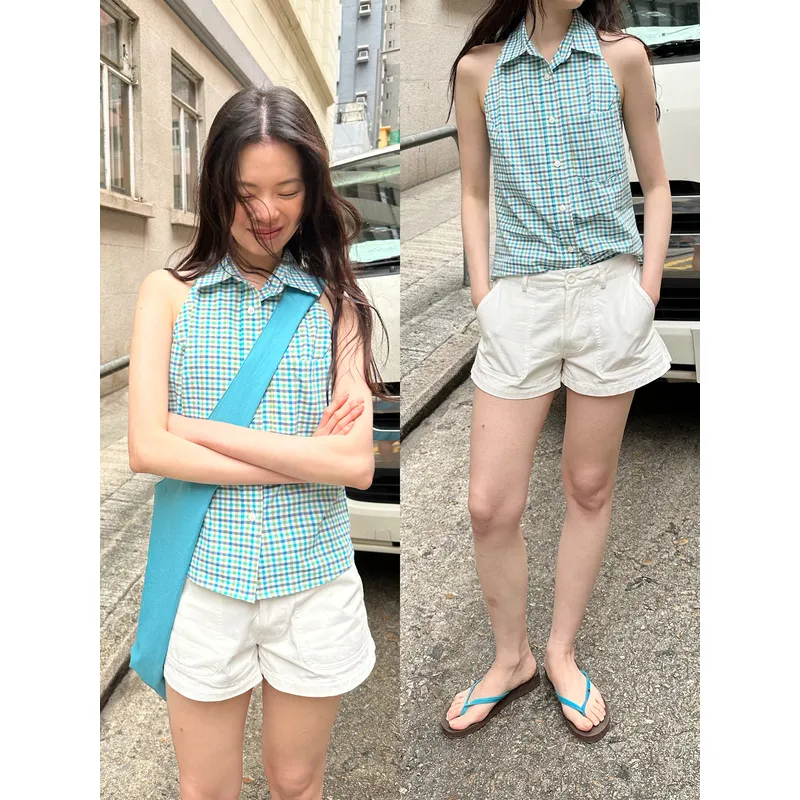 UNRETRO Shirts Women's Green Plaid-2