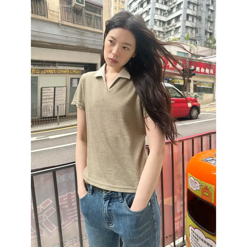 UNRETRO Polo Shirts Women's Light Coffee-5