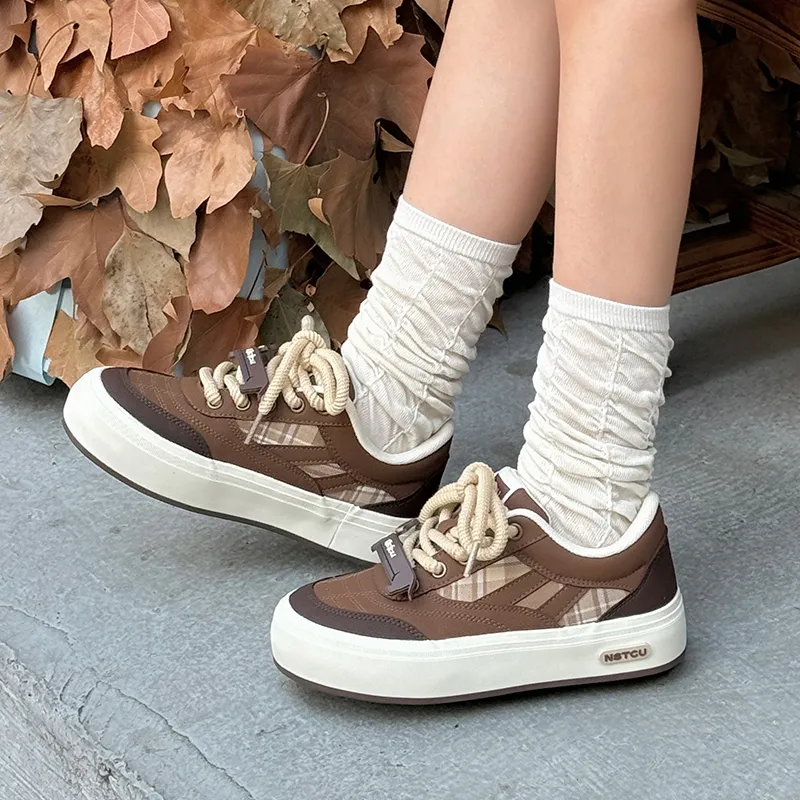 NSTCU Low Top Skateboard Shoes Women's Beige Brown-6