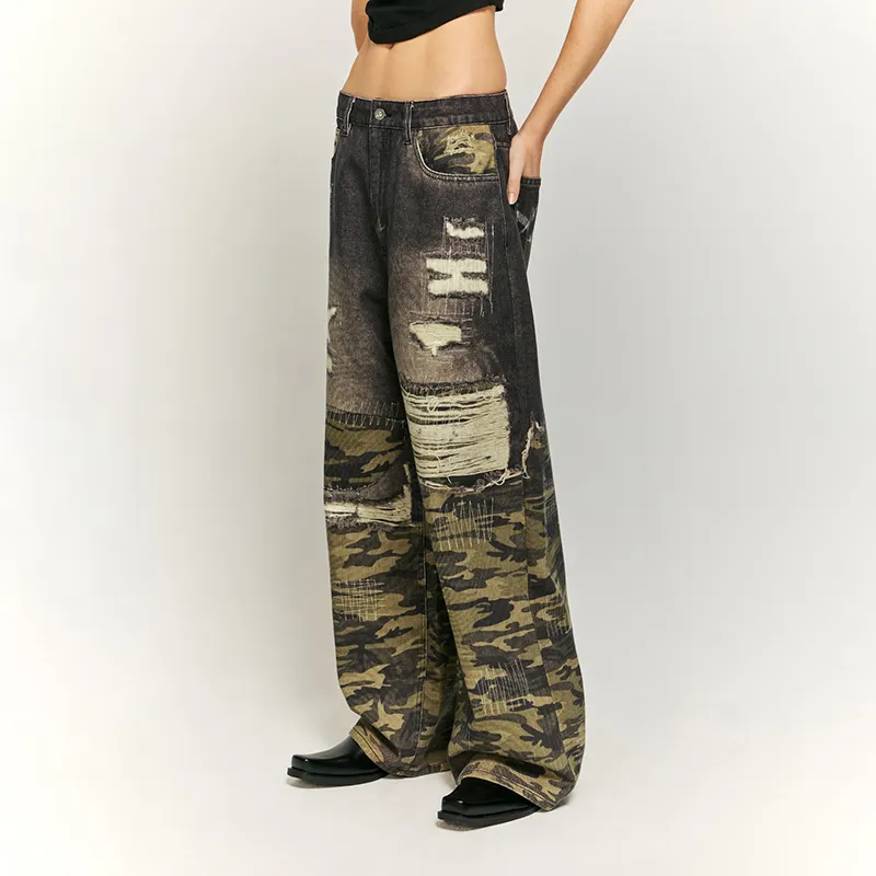 AMBER LIGHT Jeans Unisex Green Camouflage-4