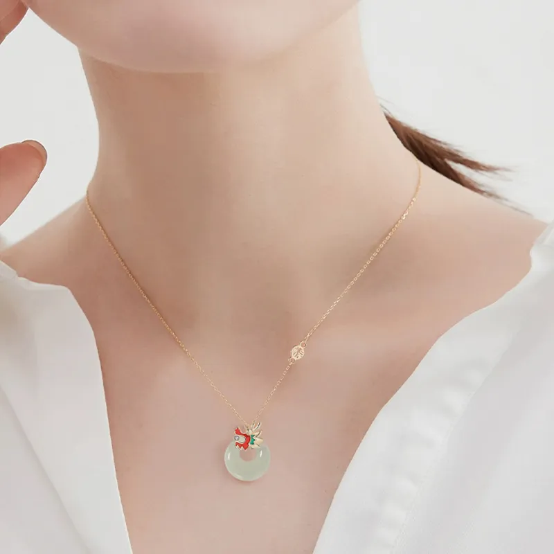DAISY BEAUTY Hetian Jade Necklace Pendant Pale Greenish White Jade Women's-1