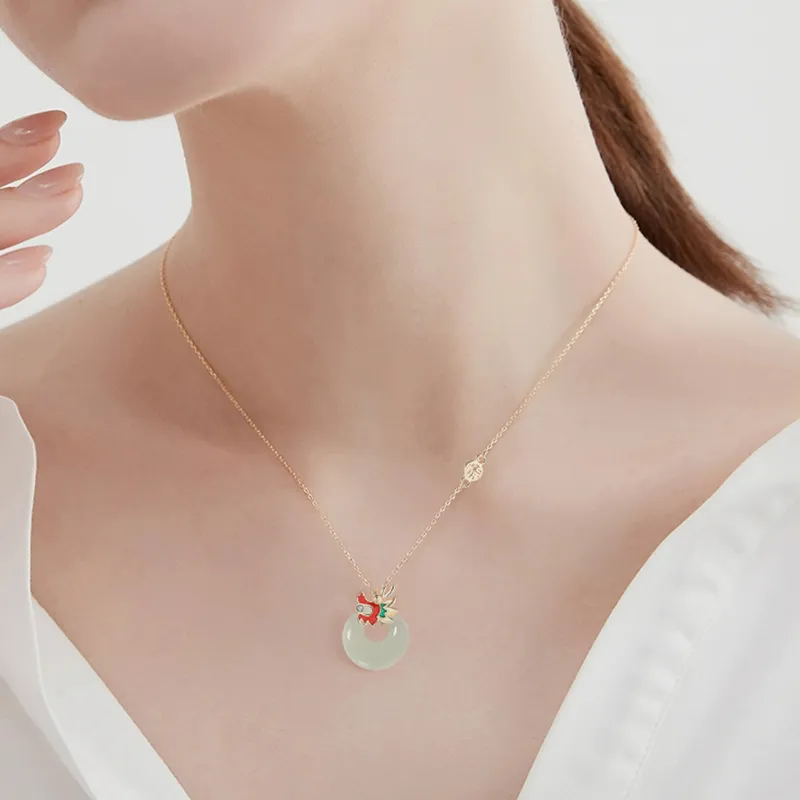 DAISY BEAUTY Hetian Jade Necklace Pendant Pale Greenish White Jade Women's-2