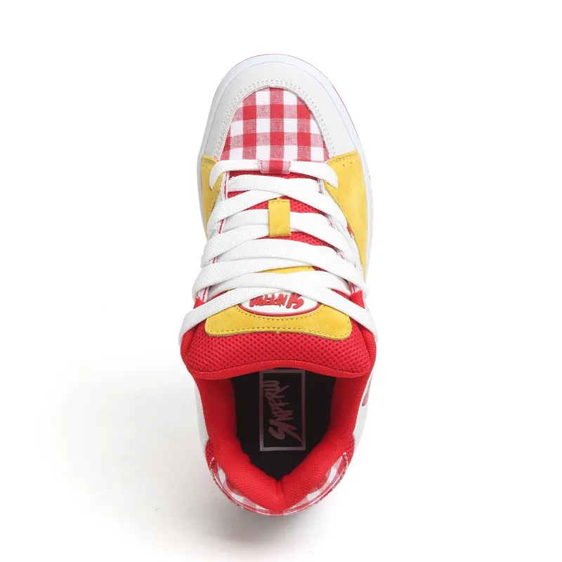 SINPERCO Anti Slip And Wear Resistant Lightweight Low Top Skateboard Shoes Unisex White Yellow Red-4