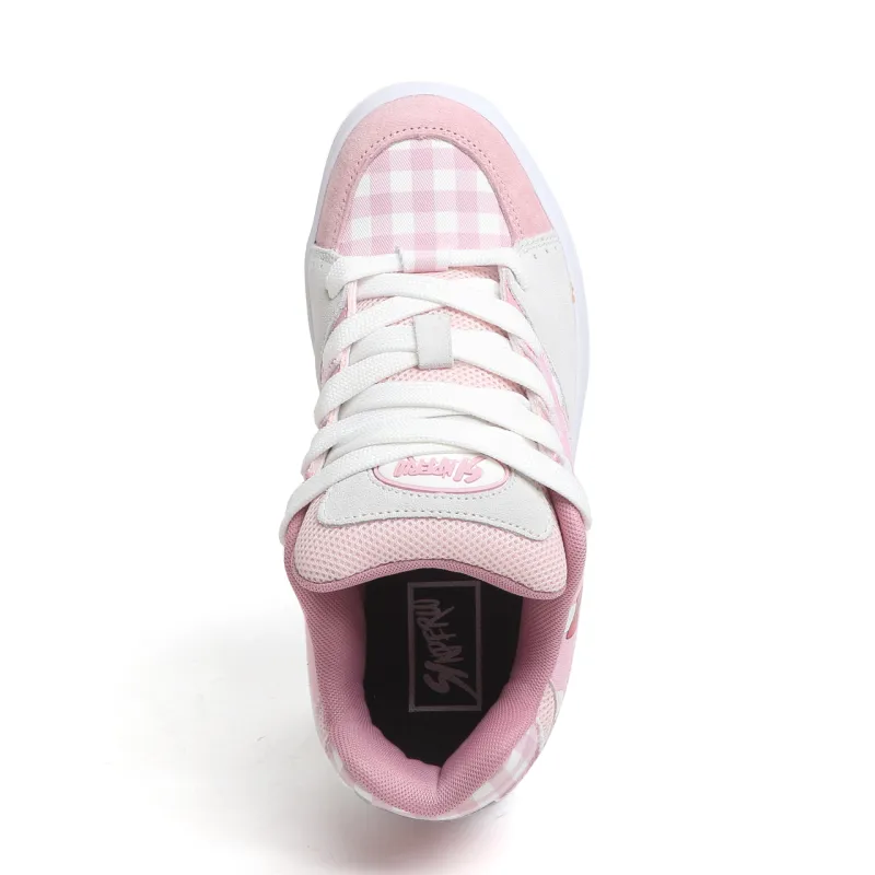 SINPERCO Anti Slip And Wear Resistant Lightweight Low Top Skateboard Shoes Women's White Pink-4