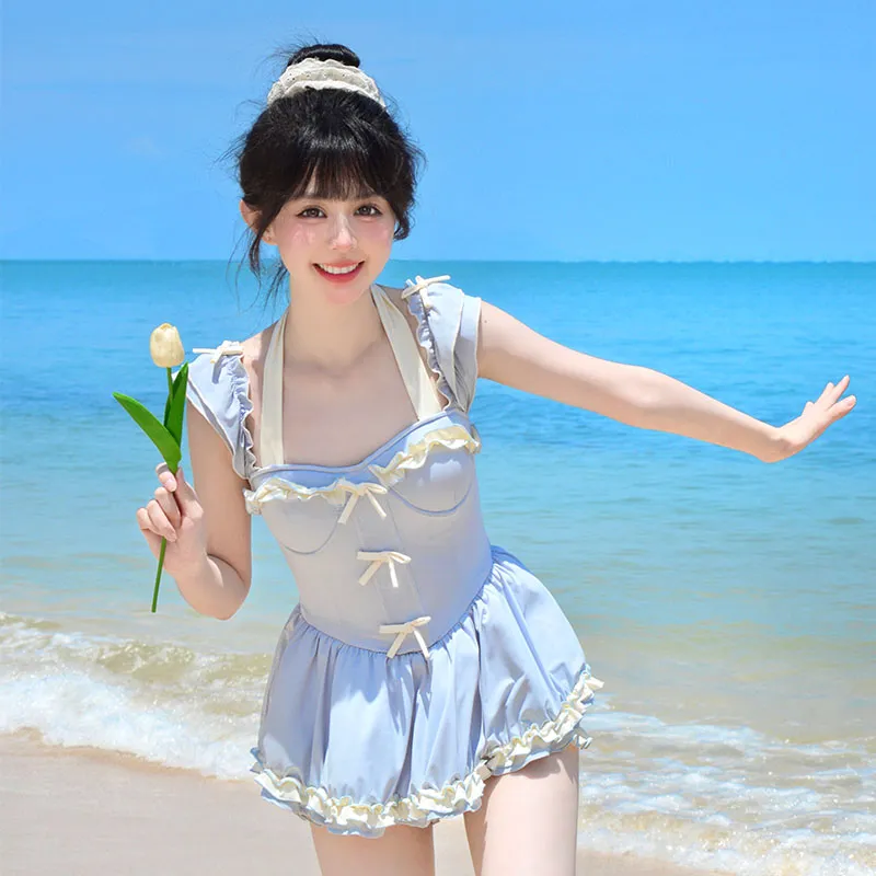 YuChaJia One piece Swimsuit Women's Light Blue-3