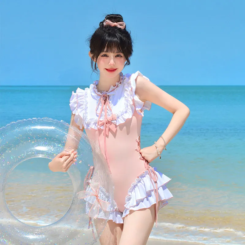 YuChaJia One piece Swimsuit Women's Light Pink-5