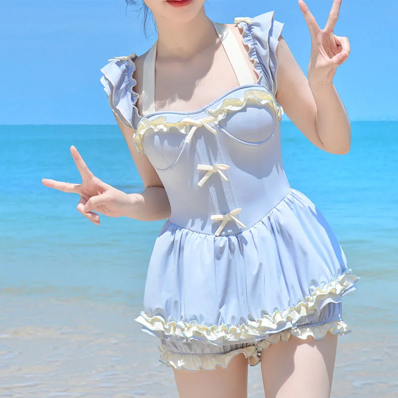 YuChaJia One piece Swimsuit Women's Light Blue-2