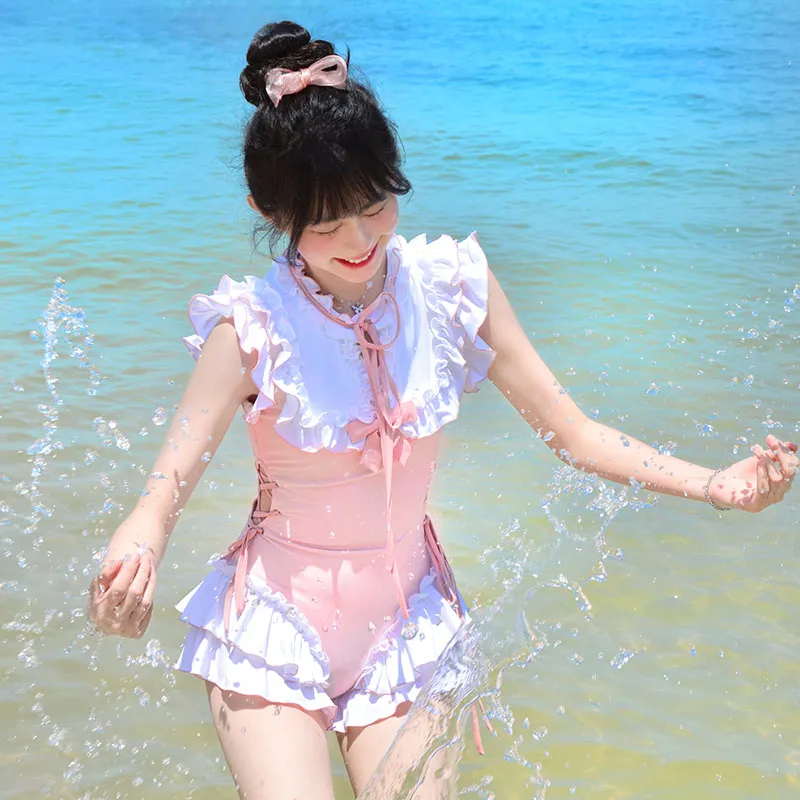 YuChaJia One piece Swimsuit Women's Light Pink-4