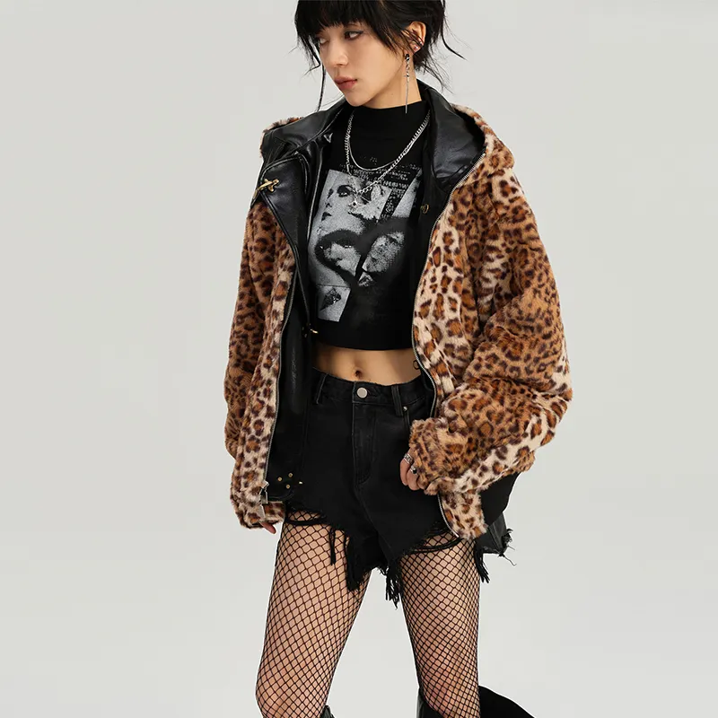 BE ALL KABUTO Puffer Jacket Women's Bright Black \ Leopard Print-3