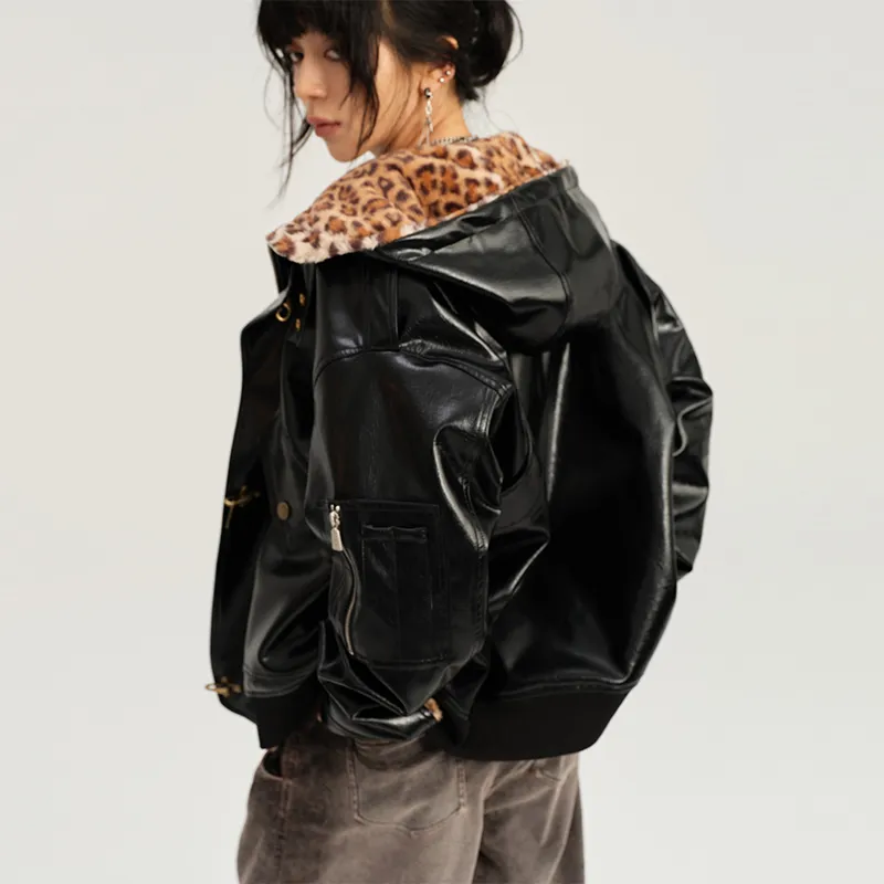 BE ALL KABUTO Puffer Jacket Women's Bright Black \ Leopard Print-5