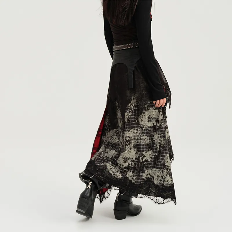 BE ALL KABUTO Casual Long Skirts Women's Black Red-4