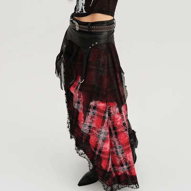 BE ALL KABUTO Casual Long Skirts Women's Black Red-3