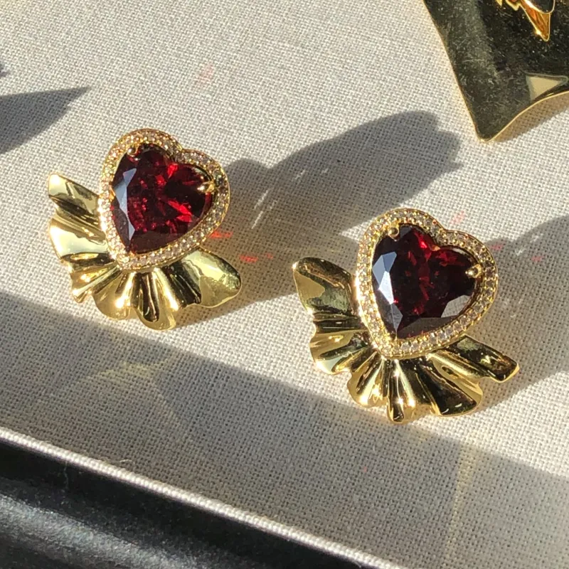MSCAT Brass Stud Earrings Women's-1