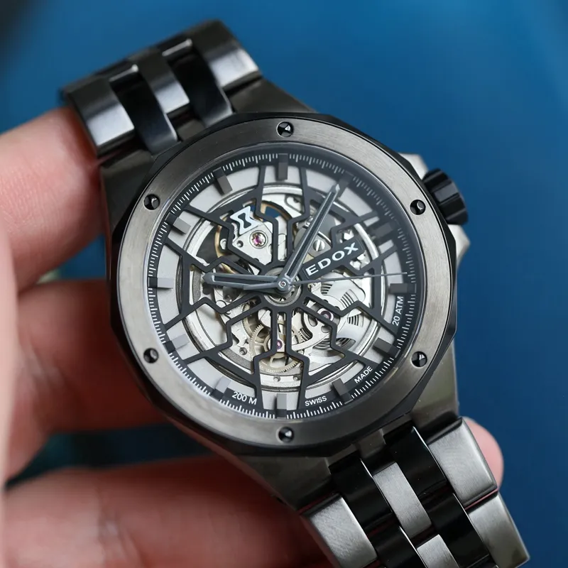 EDOX Automatic Mechanical Movement Men's Watches Watch Cut Out Dial-2