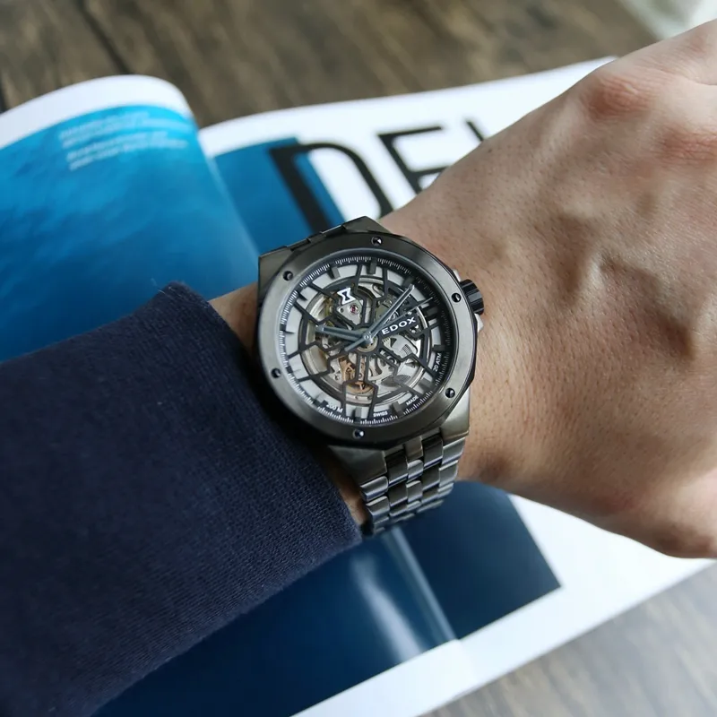 EDOX Automatic Mechanical Movement Men's Watches Watch Cut Out Dial-1