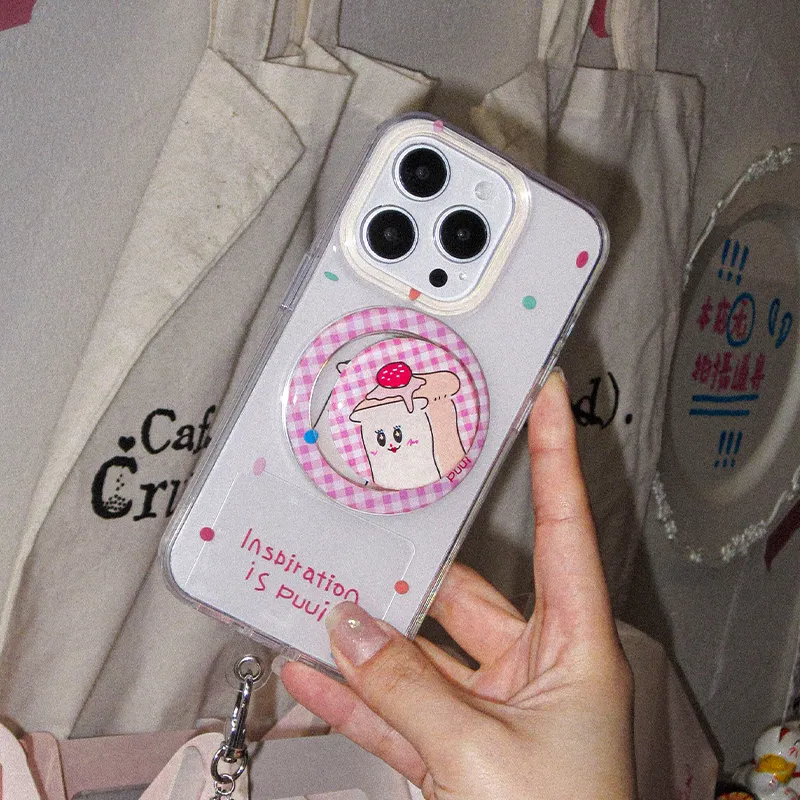 Puui TPU Material Pink Plaid Quirky Magnetic Transparent With Chain Phone Cases IPhone13 15 Collection-5