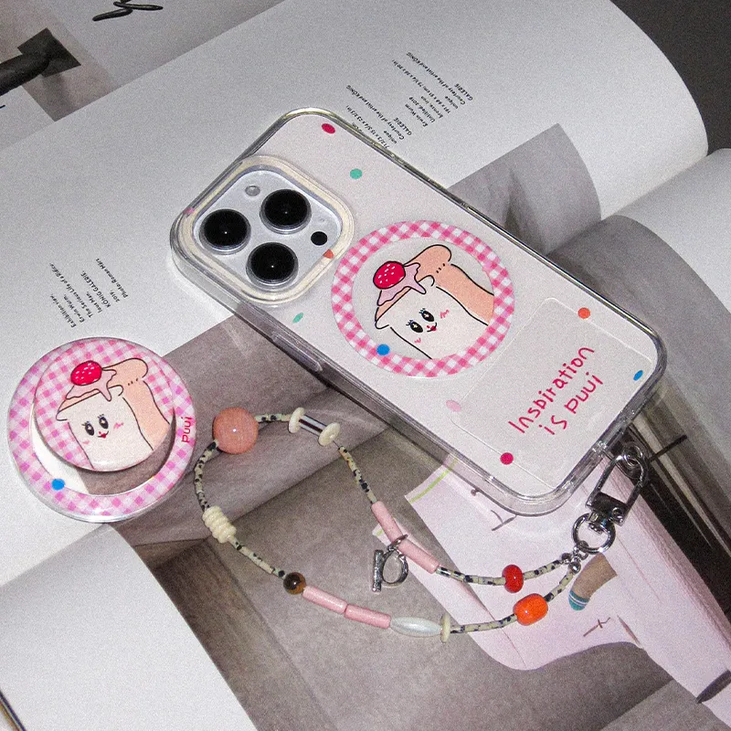 Puui TPU Material Pink Plaid Quirky Magnetic Transparent With Chain Phone Cases IPhone13 15 Collection-1