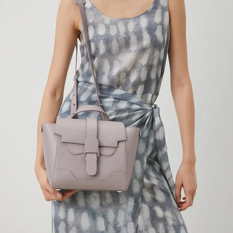 SENREVE Litchi Grain Top Grain Cow Leather Handheld Backpack Crossbody Bag Small Size Unisex Lavender-3