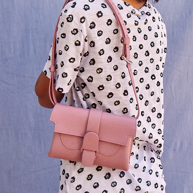 SENREVE Cow Leather Shoulder Bag, Crossbody Bag, Fanny Pack Small Size Women's Taro Pink-5