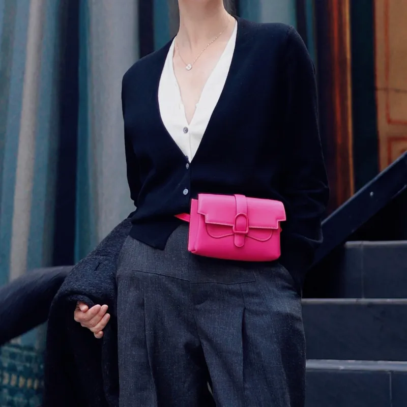 SENREVE Top Grain Cow Leather Shoulder Bag, Handbag, Shoulder Bag Women's Dragon Fruit-1