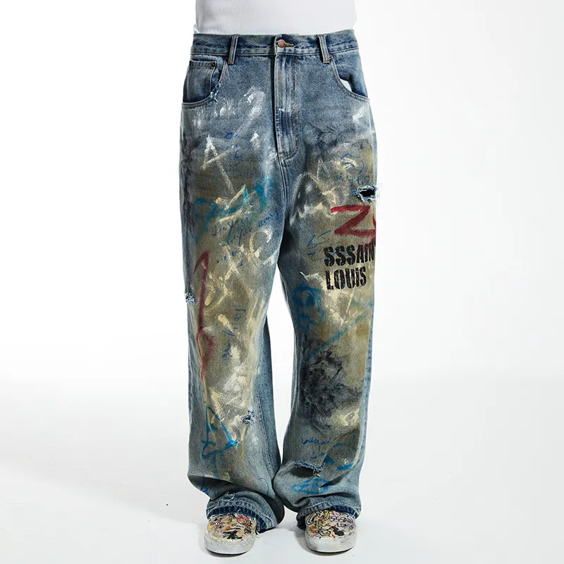 SSSAINT LOUIS Casual Pants Unisex Washed Blue-3