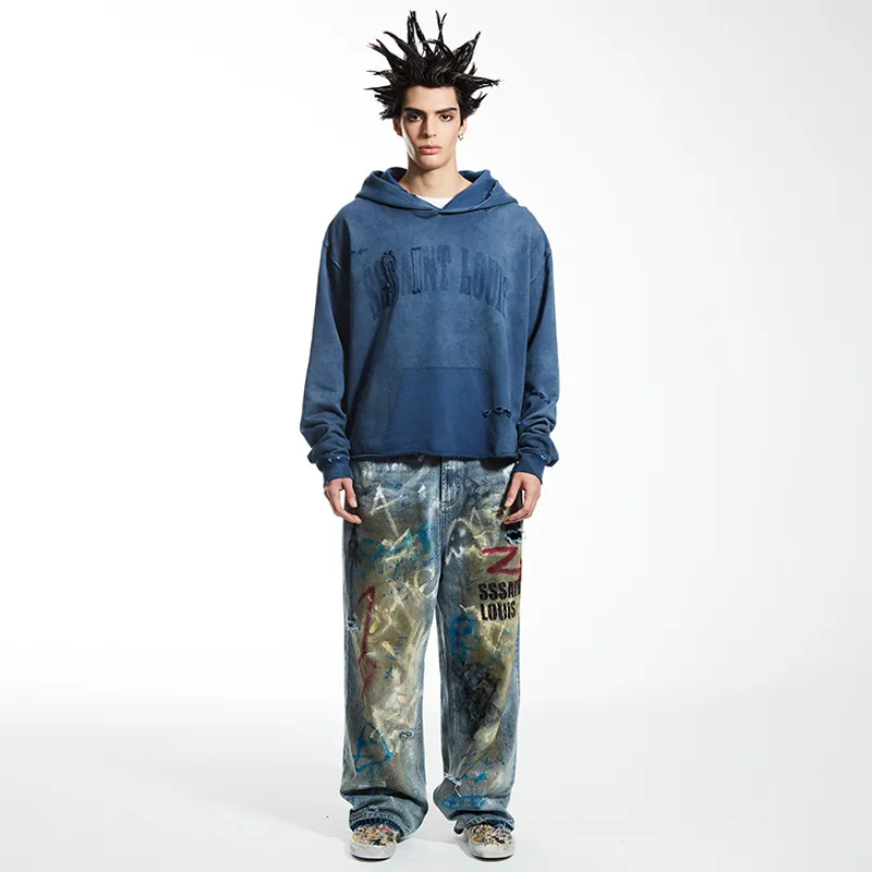 SSSAINT LOUIS Casual Pants Unisex Washed Blue-2